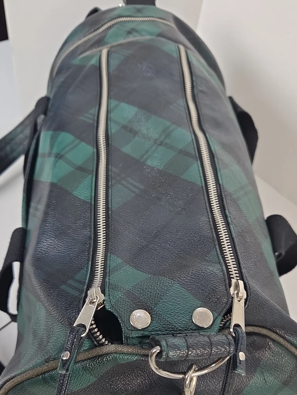 Fred Perry 'Black Watch Tartan' Barrel Duffel Bag with Shoulder Strap